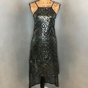 BCBG Black & Silver Sequin High-Low Dress Size XS